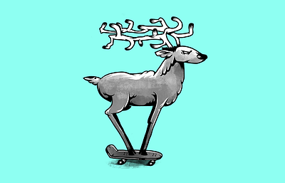 Skate wild. Deer. animals deer humor illustration monochrome skate skateboarding wild