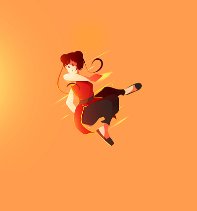 Kung Fu abstract character chinese colorful conceptual art digital art fight flat girl illustration kung fu martial arts people red