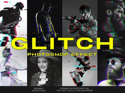 Glitch Art Photoshop Effect anaglyph art banner cyber design effects error futuristic grunge holographic illustration photo effect photoshop pixel retro rgb glitch social media banner ui vintage