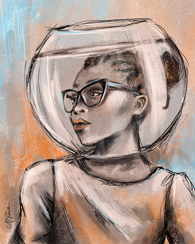 Digital Painting | #Inktober Entry art digitalart digitalpainting digitalportrait drawing figuredrawing fish inkandwash painting portrait procreate watercolor woman
