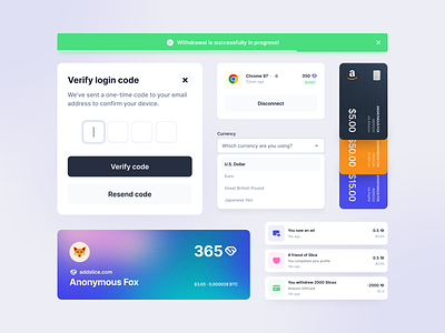 Slice - Components banner card cards components dropdown modal payout slice ui