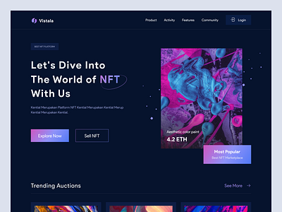 Vistala - NFT Marketplace Landing Page app clean dark design landing page marketplace ui uiux ux we website