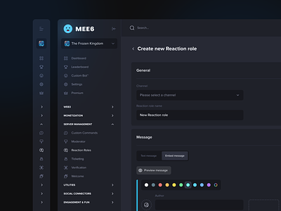 MEE6 - Discord bot bot channel color palette create dark darkmode dashboard discord discord bot mee6 menu navigation subpage ui