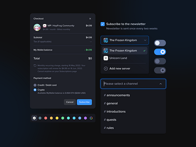 MEE6 - Discord Bot components checkbox checkout color picker components darkmode design system discord discord bot dropdown mee6 modal toggle ui