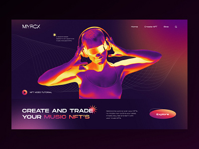 MYRCX Music NFT Marketplace Website brutalism crypto cryptoart exploration gradient header marketplace token ui design web website website design