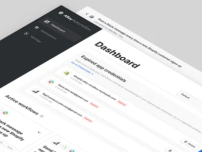 Expired credentials visibility automation card design configuration credentials dashboard dropdown email interface design list notification sidebar ui ux web workflow workflow builder