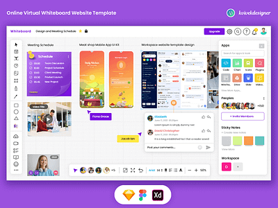 Online Virtual Whiteboard Website Template Mockup Design pack themes