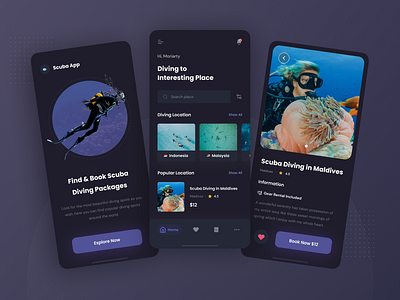 Scuba Diving App app book app dark dark mode dark theme design diving diving app ios mobile mobile app scuba app scuba diving ui uidesign uiux ux