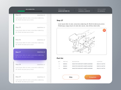 Interactive Manual Module app assembly automotive component dashboard description drawing instruction interactive interactive dashboard ipad manual monitor part parts step steps technical ui