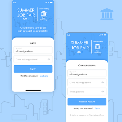 Job Fair Login Sign Up page app design design job job fair login signup ux