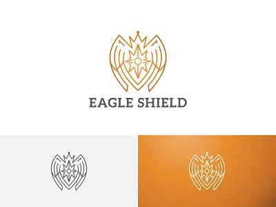 Golden Eagle Falcon Bird Shield Crown Line Logo app bird branding crown design dragon eagle falcon flying golden green horned illustration line logo shield ui