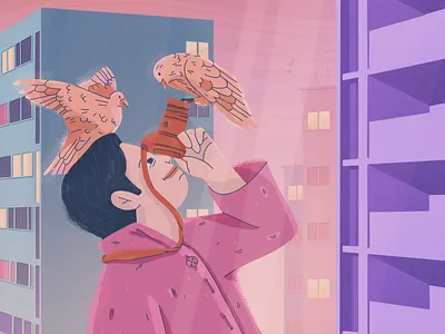 Photographer bird lover characterdesign city concept digital illustration flat illustration metropolis photographer sunset urban