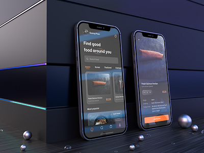 App food app application clean darktheme design figma food interface japan mockup photoshop salmon sushi ui ux vietnam