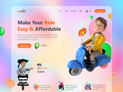 Bike Rent Website Homepage Ui 3d website clean explore home screen illustration interface landing landing page design travel agency web website website design