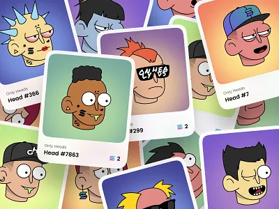 Only Heads NFTs art ava avatar cards crypto cryptoart design graphic design head illustration nft nftart nftcollection nfts people person pfp solana ui vector