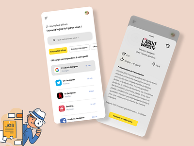 Ma recherche d'emploi app application design graphic design icon illustration job minimal motion graphics recherche search job travail typography ui ux vector web