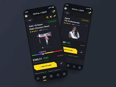 Skinlazer® CS:GO Market — Mobile UI Product Page cases cs go csgo cybersport dark app dashboard ecommerce finance gambling game design gaming interaction interface platform redesign shop skins ui user interface ux