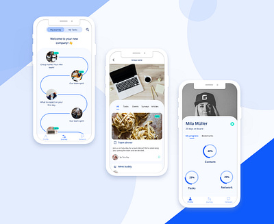 myO app app article clean company design journey onboarding status task ui ux