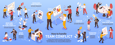 Team conflict infgoraphics business communication illustration isometric leadership vector
