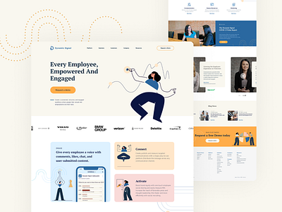 DynamicSignal Home Page blue branding design dynamic signal employee engagement illustration orange pink saas website tan web design website