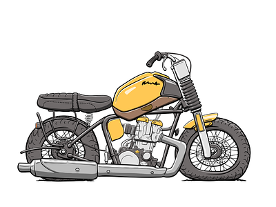 MotoGen #4613 cartoon flat illustration motor motorbike motorcycle shiny yellow