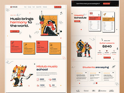 Musical Course Web Exploration 🎻 design landing page design landingpage minimal onlinecourse popular redesign retro trand2021 tranding ui design uidesign uiux webdesign website website concept