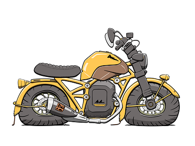 MotoGen #6938 cartoon flat illustration motorbike motorcycle shiny yellow