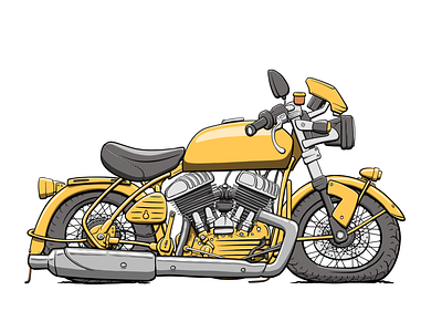 MotoGen #9929 cartoon fat flat illustration motorbike motorcycle shiny yellow
