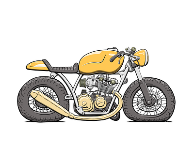 MotoGen #3557 (cafe racer) cafe racer cartoon fat flat illustration motorbike motorcycle yellow