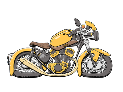 MotoGen #3701 cartoon fat flat illustration motorbike motorcycle nft yellow