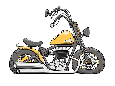 MotoGen #0964 (the chopper) cartoon chopper fat flat illustration motor motorbike motorcycle nft yellow