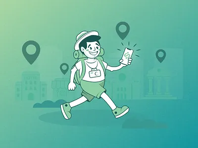 Traveller 2d branding cartoon character design drawing illustration person tour tourist travel vector walk