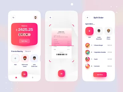 Split Bill - Mobile App UI Design app ui design best dribbble shot bill bill payment devignedge dribbble best shot food app friends interface design mhmanik02 mobile mobile app modern design payment product design scan split top designer ui design uidesign