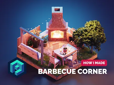 Barbecue Corner Tutorial 3d blender diorama garden illustration isometric lowpoly render summer tutorial