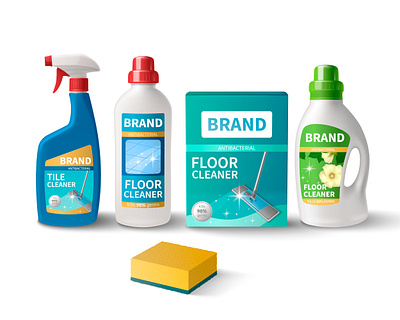 Household cleaning products chemical clean household illustration realistic vector