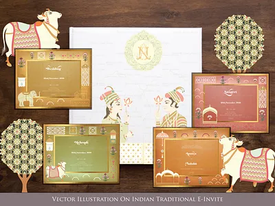 Vector Illustration on Indian traditional wedding Invitation branding design graphic design illustration vector