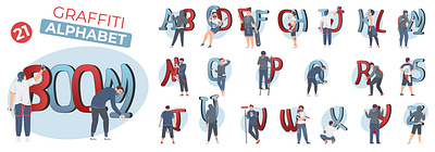 Graffiti alphabet set flat graffiti illustration letters paints vector