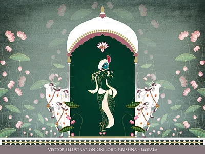 Vector Illustration on Lord Krishna in Pushp Vatika branding design graphic design illustration vector