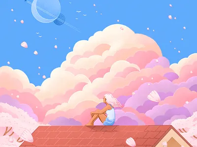 "All By Yourself" Cover Artwork anime character childrens illustration editorial illustration fantasy girl illustration nature sky storybook