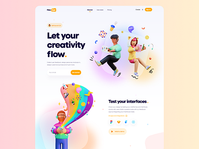 Flow App Landing - #VisualExploration 3d 3d illustration bold clean colorful desktop frosted glass gradient header hero homepage illustration landing page ui ux vibrant web web app web design website