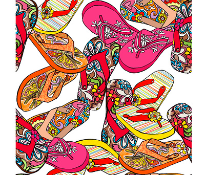 My Pile Of Flip Flops Repeat Print apparel design conversational design digital illustration digitalart fashion design fashion illustration fashion illustrator illustration pattern art procreate repeat patterns surface design tshirt art