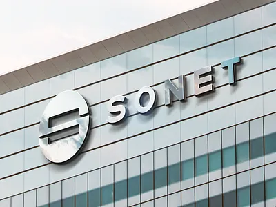 Signage on a Company Building branding building finance glass it logo minimal signage symbol technology window