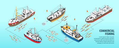 Commercial fishing infographics boat commercial fishing illustration isometric vector