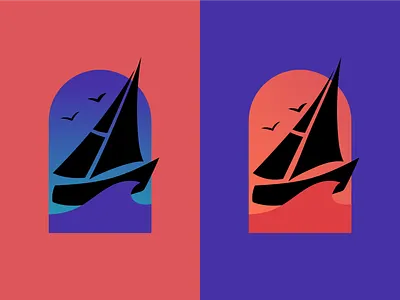 Sunset Sailing color design graphic design illustrative design logo logo design ocean sailboat sailing sea vector vector design