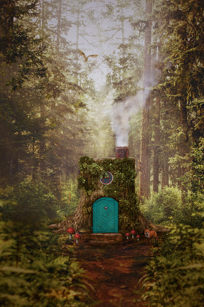 Gnome Home fox gnome loghouse magical photomanipulation photos photoshop woods