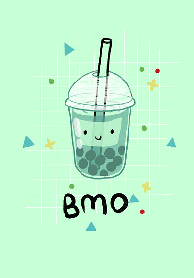 BMoba tea adventure time bmo boba bubble tea drawing flat green illustration procreate