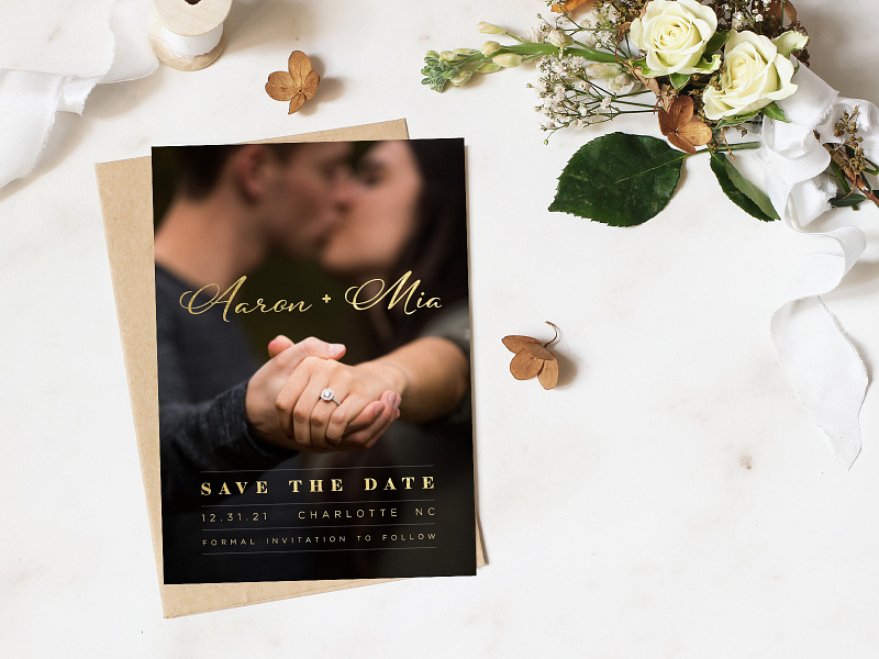 Save The Date Wedding Invitation card date design envelope glitter invitation invite kiss kraft mail postcard print printdesign ring save sparkle typography wedding