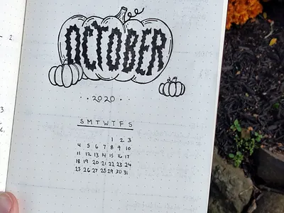 October 2020 calendar design drawing graphic illustration ink paper typography