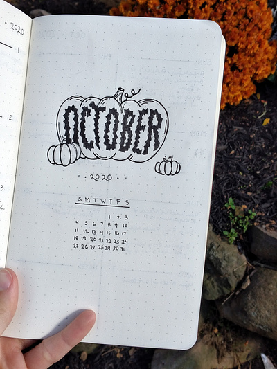 October 2020 calendar design drawing graphic illustration ink paper typography