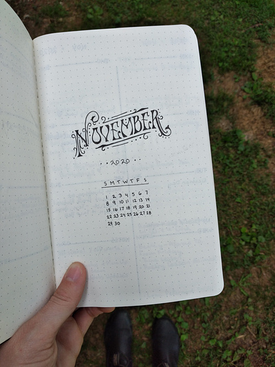 November 2020 calendar custom design graphic hand lettering illustration ink lettering typography